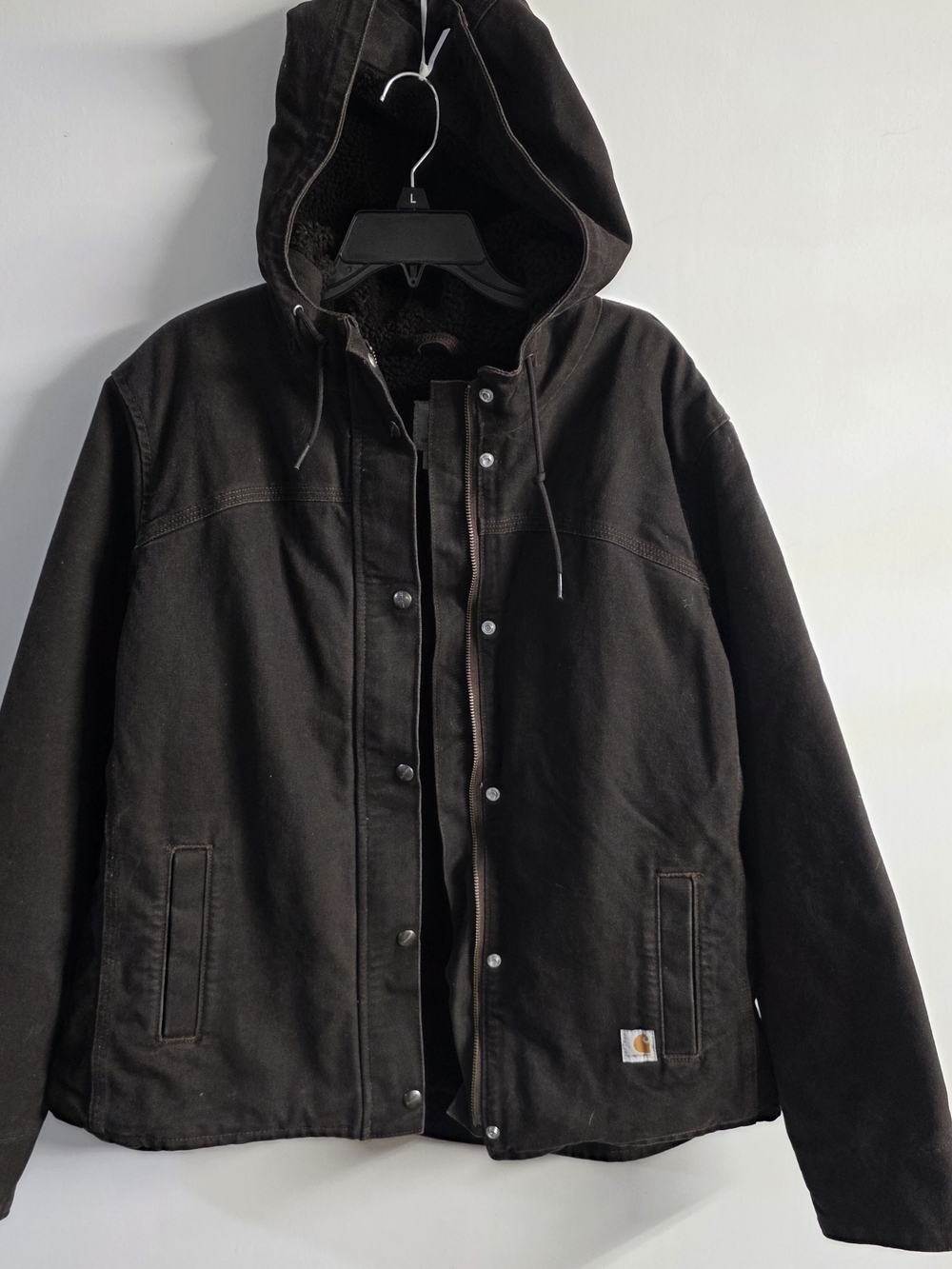 Women's Carhartt Sandstone Berkley Sherpa Lined Hooded Work Jacket Brown L